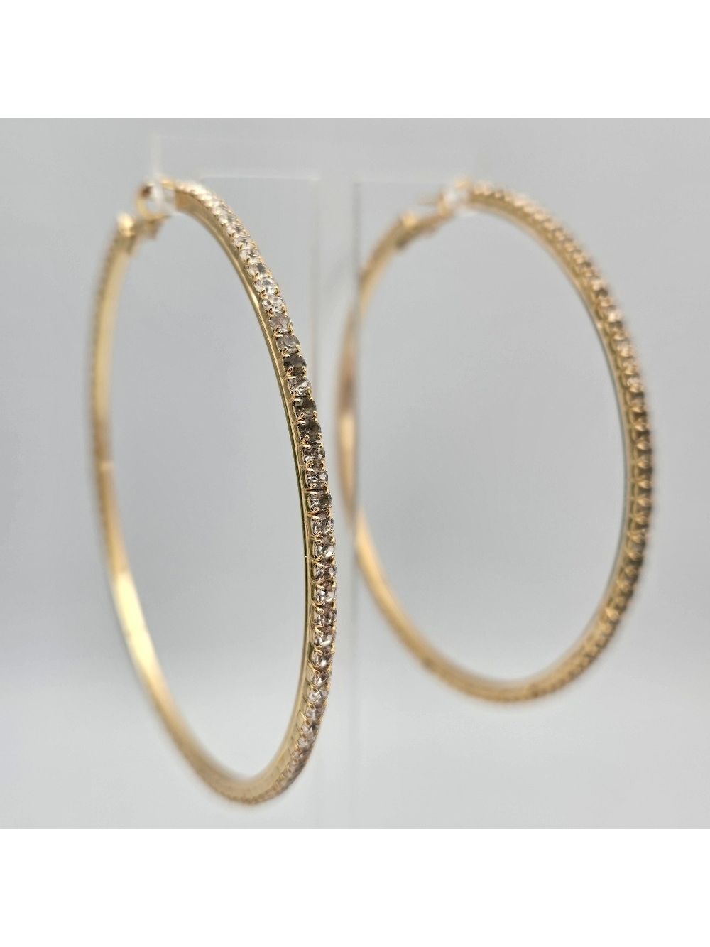 Sterling Silver 925 Gold Plated Crystal Large Hoops 2.75"